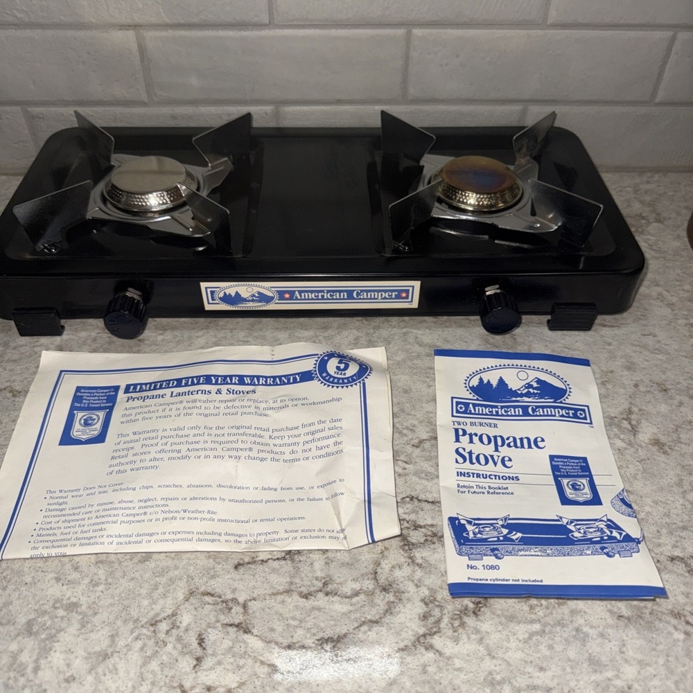 Vintage American Camper 2 Burner Propane Camp Stove Top No 1080 Portable 17x8 In